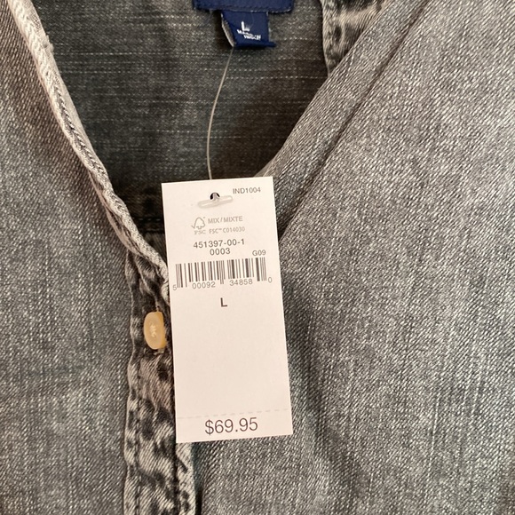 NWT GAP Distressed denim ruffle neck shirt - Picture 4 of 7